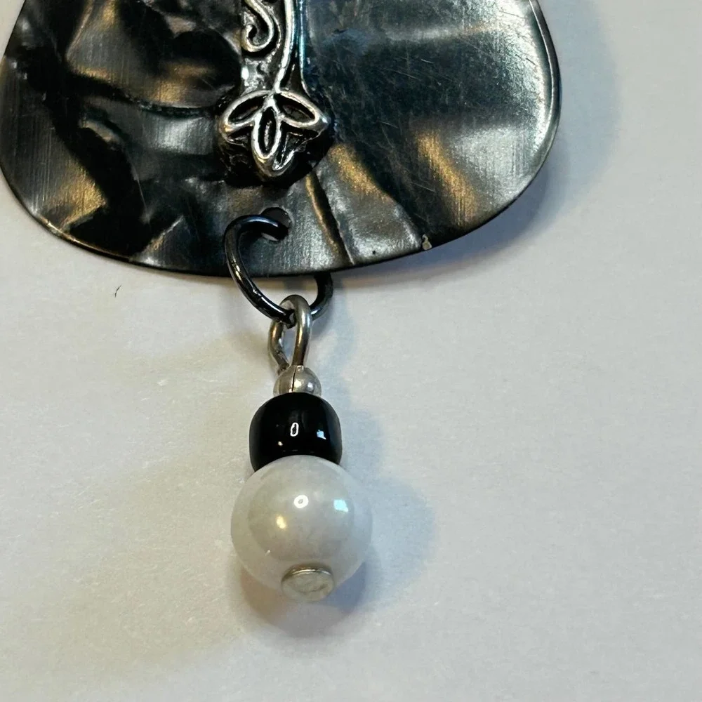 Black and Gray‎ Pearlescent Guitar Pick Earrings Handmade New